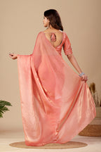 Shimmering Peach Tissue Silk Saree with Sequins Embroidered Blouse