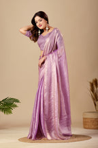 Metallic Lavender Tissue Silk Saree with Sequins Embroidered Blouse