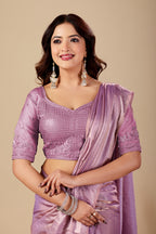 Metallic Lavender Tissue Silk Saree with Sequins Embroidered Blouse