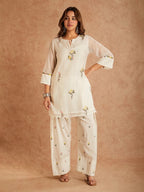 Premium Cream Mull Chanderi Embroidered Kurta Farshi Salwar Set with Printed Dupatta for Women