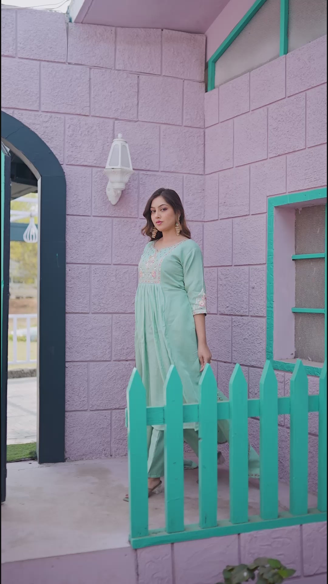 Green Mal Chanderi Embroidered 3-Piece Kurta Set with Dupatta