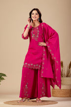 Rani Pink Peacock Embroidered Kurta Set with Dupatta for Women | Festive & Party Wear Ethnic Wear