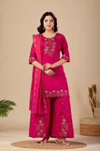 Rani Pink Peacock Embroidered Kurta Set with Dupatta for Women | Festive & Party Wear Ethnic Wear
