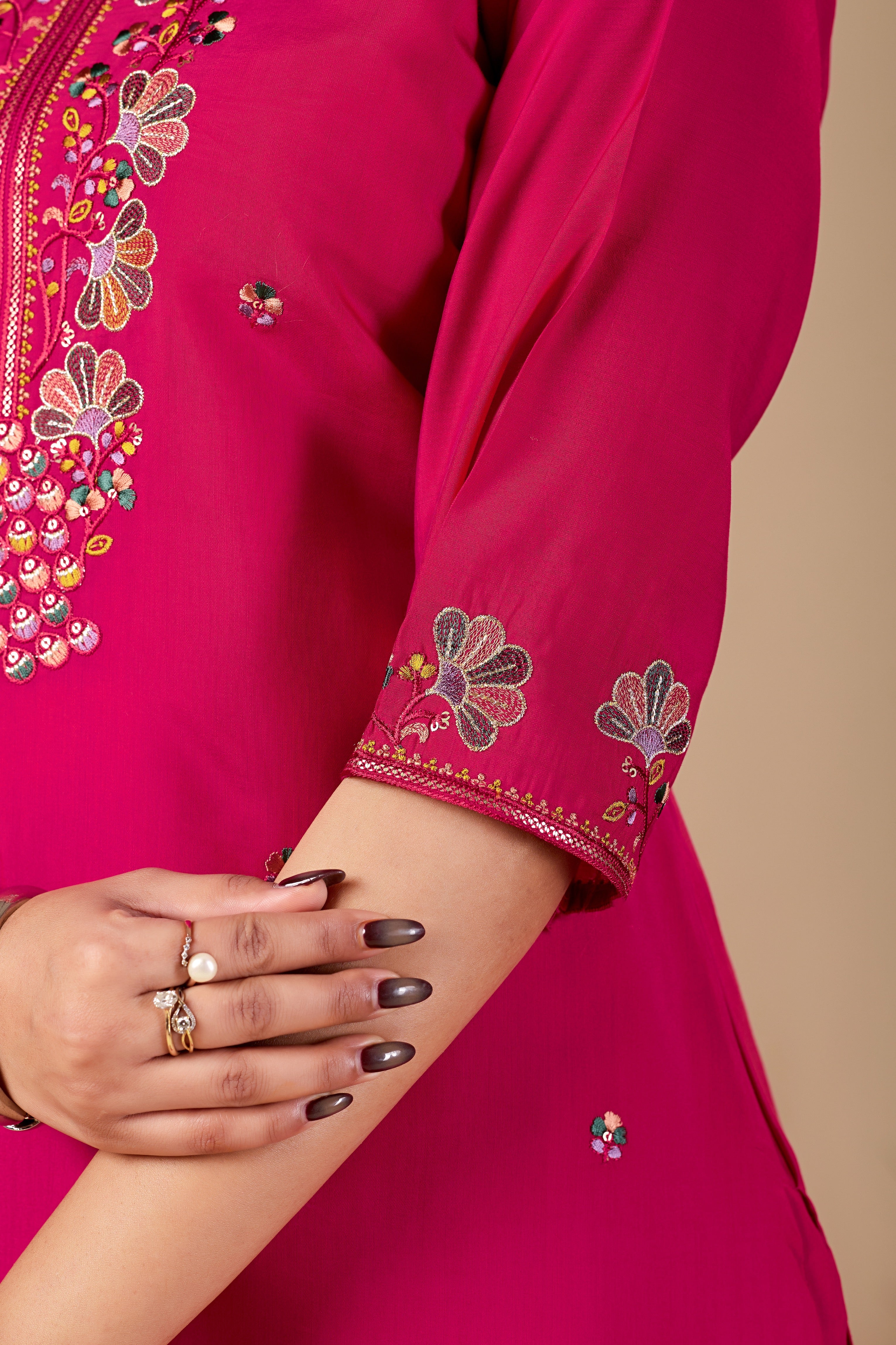 Rani Pink Peacock Embroidered Kurta Set with Dupatta for Women | Festive & Party Wear Ethnic Wear